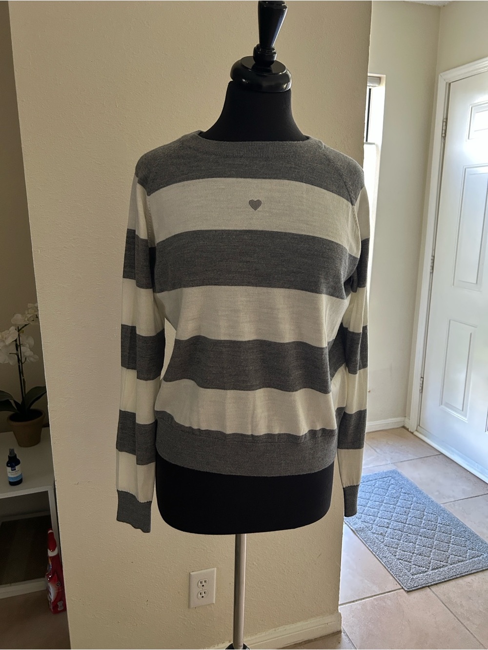 Max & Co. Women's Crewneck Sweater in Gray and White Stripes